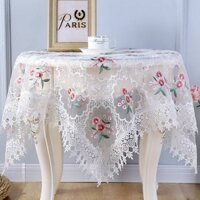 Khăn Trải Bàn Cà Phê Hình Chữ Nhật / Tròn Thêu Ren Lỗ Phong Cách Châu Âu Ốp