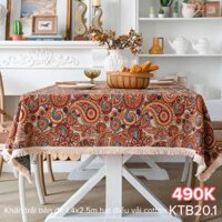 Khăn trải bàn chữ nhật đk 1.4x2.5m hạt điều vải cotton KTB20.1