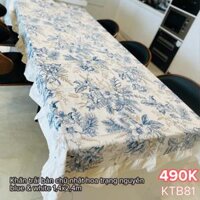 Khăn trải bàn chữ nhật hoa trạng nguyên blue & white 1,4x2,4m KTB81