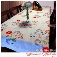 Khăn trải bàn chữ nhật, khăn thêu hoa lá ngày hè Summer Melody, KBSM