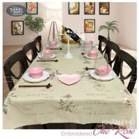 Khăn trải bàn chữ nhật, khăn thêu cành hồng đẹp mảnh mai duy mỹ, KBTR-CN