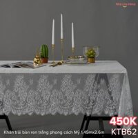 Khăn trải bàn chữ nhật ren trắng phong cách Mỹ 1,45mx2.9m KTB62