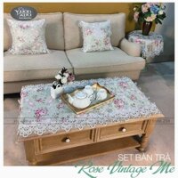 Khăn trải bàn chữ nhật VƯỜN XƯA Hoa Hồng Vintage đẹp thanh lịch KBRVM
