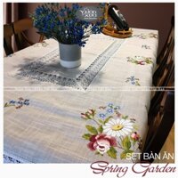 Khăn trải bàn chữ nhật VƯỜN XƯA Thêu Hoa Mùa Xuân Hoa Hồng Hoa Cúc KBSG