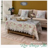 Khăn trải bàn chữ nhật VƯỜN XƯA Hoa Hồng Vintage đẹp thanh lịch KBRVM