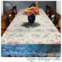 Khăn trải bàn chữ nhật VƯỜN XƯA Hoa Hồng Vintage đẹp thanh lịch KBRVM