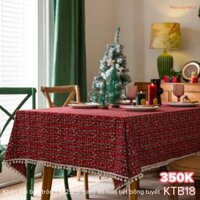 Khăn trải bàn chữ nhật 1.4x2.2m caro đỏ hoạ tiết bông tuyết KTB18