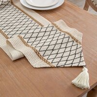 Khăn trải bàn cotton và vải lanh vải trải bàn dài kiểu Pháp tua rua góc nhọn phong cách Bohemian vải trang trí bàn tiệc lễ hội vải che ZZVI