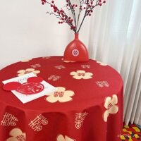 Khăn trải bàn cưới phong cách Trung Quốc mới với ký tự hạnh phúc nhân đôi, khăn trải bàn trà, khăn trải bàn lễ hội màu đỏ nhung cho phòng cưới