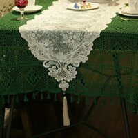 Khăn trải bàn dài thêu ren màu trắng chống bụi phong cách Mỹ