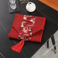Khăn trải bàn đám cưới lễ hội màu đỏ, khăn trải bàn trà phong cách Trung Quốc, thảm trà lễ cưới phong cách Trung Quốc, vải cotton lanh retro cổ điển
