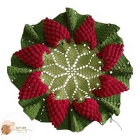 Khăn trải bàn dâu tây thủ công "Summer Berry doily",Khăn trải bàn 3d handmade,Miếng lót trang trí  ,Miếng lót bình hoa.