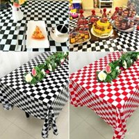 Khăn trải bàn dùng một lần hình chữ nhật PE dày cho bữa tiệc nhà hàng phương Tây, khăn trải bàn nhựa dùng một lần F1 Racing, kẻ ô đen trắng
