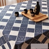 Khăn trải bàn hình chữ nhật vải cotton lanh họa tiết sọc caro phong cách Bắc Âu