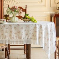 Khăn trải bàn kiểu Pháp Retro Khăn trải bàn tròn Thích hợp để trang trí nhà cửa Sợi ngọc trai Khăn trải bàn dài màu trắng