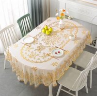 Khăn trải bàn oval 150230cm ren vàng, khăn trải bàn ăn, khăn trải bàn nhựa