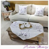 Khăn trải bàn phòng khách, vỏ gối Thêu hoa Lan tím Vườn Xưa, KBAM-V