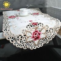 Khăn trải bàn ren hình bầu dục màu trắng thêu hoa Vỏ bàn nhỏ Trang trí nội thất [sunshineage]