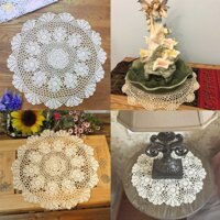 Khăn Trải Bàn Tròn 50cm Vải Cotton Phối Ren Kiểu Vintage Dễ Thương