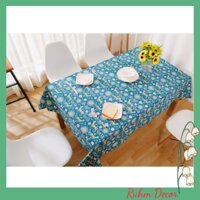 Khăn trải bàn tròn, chữ nhật, oval vải bố linen trang trí nhà cửa giá tốt - họa tiết Hươu sao xanh KB-C08
