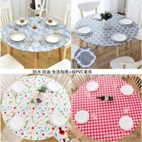 Khăn trải bàn tròn PVC xuyên biên giới, chống nước, chống dầu, lót lông cừu, dày, in trong suốt, khăn trải bàn nhựa, dây đàn hồi, khăn trải bàn vân gỗ