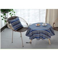 Khăn trải bàn tròn vải bố nhiều họa tiết