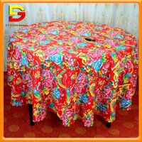 Khăn Trải Bàn Vải Con Công 1m6 x 2m Trang Trí Sự Kiện, Vải Nền Đỏ Hoa Văn Công Phụng Đẹp DG-597