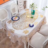 Khăn trải cho bàn OVal kích thước 1.4*1.8m và 1.5*2.3m chất liệu PVC chống thấm rủ đẹp