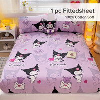 Khăn trải giường FAWZIYA Sanrio 100% Cotton Trang bị Drap giường Hello Kitty Cinnamoroll Kuromi Khăn trải giường mềm có vòng hoa
