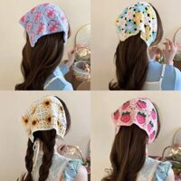 Khăn Trùm Đầu, Băng Đô Hoa Đan Len, Khăn Turban Tam Giác Lụa Phối Ren Đi Biển Hot Trend – Dâu Shop