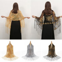 Khăn trùm đầu Dài Tua Rua Đảng Kim Sa Lấp Lánh Thời Trang Lưới Rỗng Vintage Khăn Choàng Cưới