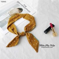 Khăn Turban Dài Màu Vàng Chấm Bi Trắng Viền Xanh Ngọc - Mã TD065