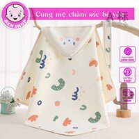 Khăn Ủ Choàng Trần Bông 3 Lớp Thoáng Khí Có Nón Kèm Dây Đai Cho Bé Từ Sơ Sinh