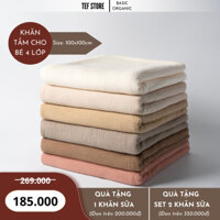 Khăn ủ tắm chăn đắp quấn bé sơ sinh cỡ lớn 4 lớp bông tự nhiên 100x100cm mềm mại, thấm hút Tef store