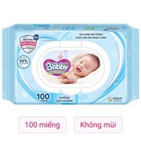 Khăn ướt Bobby dịu nhẹ cho da nhạy cảm không mùi gói 100 miếng