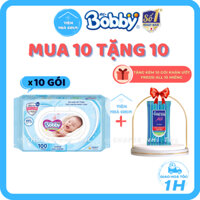 [KHĂN ƯỚT BOBBY] - Lốc 10 Gói 100 Miếng - Khăn Giấy Ướt Em Bé Bobby Care Không Mùi/ Không Hương  (Bobby Xanh) - NHI.TNL