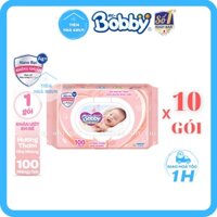 [KHĂN ƯỚT BOBBY] - Lốc 10 Gói 100 Miếng - Khăn Giấy Ướt Em Bé Bobby Care Hương Thơm Nhẹ Nhàng (Bobby Hồng) - NHI.TNL