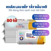 Khăn Ướt Lau Bếp Từ, Bếp Ga 80 Tờ Hương Dừa - Gói Cam, Khăn Lau Dầu Mỡ Đa Năng, Bàn Ăn, Tủ Bếp Diệt Khuẩn, khăn lau bếp