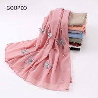 Khăn voan bướm GOUPDO, Khăn trùm đầu lụa ngọt ngào màu trơn, Khăn quàng cổ thời trang Malaysia Quần áo Turban Voan Hijab dành cho nữ