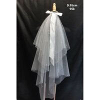 khăn voan cô 2 lớp điểm hạt bẹt đính nơ phi dài, khăn voan cô dâu