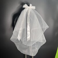 Khăn voan cô dâu nơ nhỏ kết hợp dây ruy băng dài 75cm thiết kế mới t8- 2024 Giangpkc