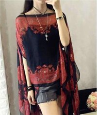 Khăn voan mỏng khoác ngoài tạo nhiều kiểu dùng chống nắng, đi biển, quàng cổ AKC45 - Đen-Đỏ