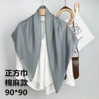 Khăn vuông bằng vải cotton nhân tạo màu sắc đồng nhất, khăn choàng đầu vuông cho mọi mùa, khăn bảo vệ mặt trời, khăn nghệ thuật giả vải lanh cho phụ nữ