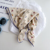 Khăn vuông nhỏ, khăn đầu tam giác, khăn cotton lụa, khăn giữ ấm cổ mùa xuân thu hè, băng đô hoa cho phụ nữ, khăn gạc mỏng