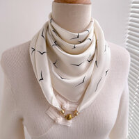 Khăn vuông nhỏ khóa từ màu trắng Khăn lụa nữ mùa xuân thu hè phối áo bảo vệ cổ khăn quàng cổ 70x70