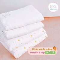 Khăn xô đa năng NOUS Muslin 6 lớp làm từ bông tự nhiên 100%, dùng làm khăn tắm, khăn quấn chăn đắp cho bé