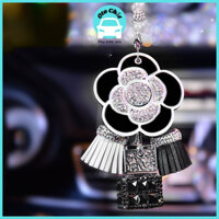 Khánh treo gương xe ô tô/Khánh treo xe trang trí xe hơi hình Hoa Trà Đính Đá kèm Tinh dầu thơm treo gương xe oto