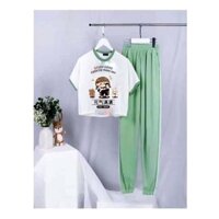 khanhkhiemshop Sét bộ áo crt phối màu hình cô bé học thể dục kèm quần bo gấu đủ size từ 9 đến 57kg 135k