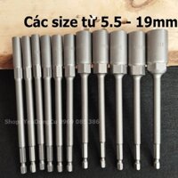 Khẩu Chụp Bulong Sâu Lòng Dài 150mm lắp nhanh cho máy Khoan Bắn Vít  Chân Lục Giác Các Cỡ 5.5 - 19mm