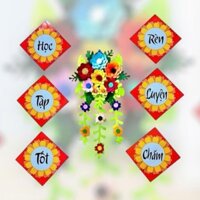 Khẩu hiệu Học Tập Tốt - Rèn Luyện Chăm, in trên khổ A4 ép plastic, sẵn băng keo dán tường - Decor Phòng, Decor